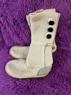 UGG Neutral Knit and Suede Short Boot